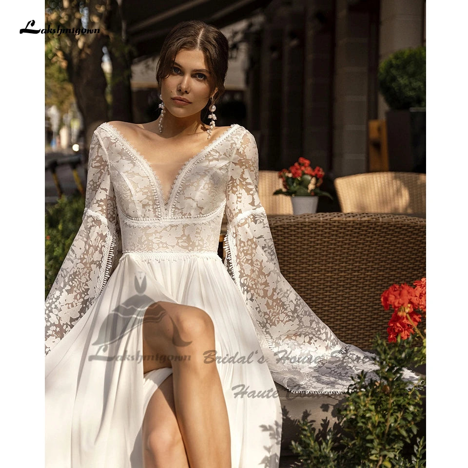 Boho Lace Long Sleeve Wedding Dress