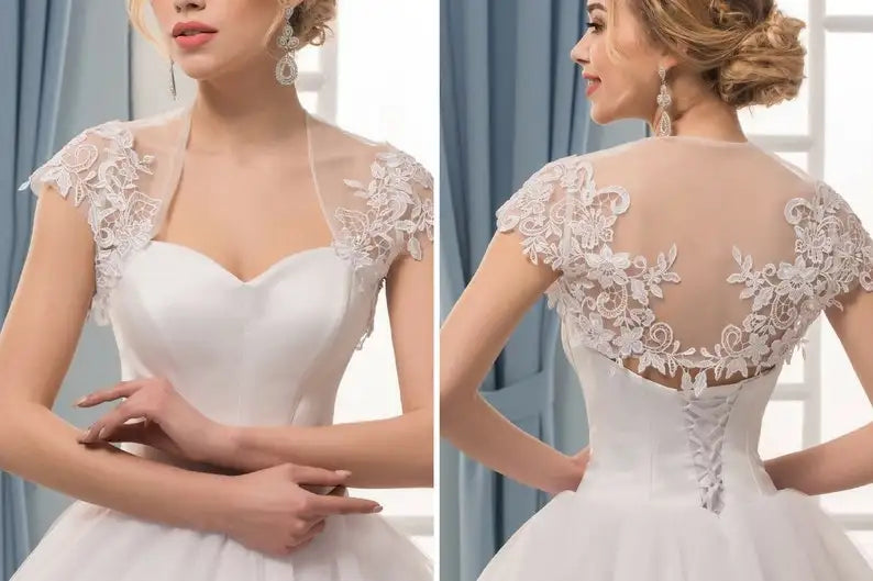 White Lace Wedding Bolero Cap Sleeves Appliques Bridal Shrug Summer Women Capes for Dress Party Stoles Mariage