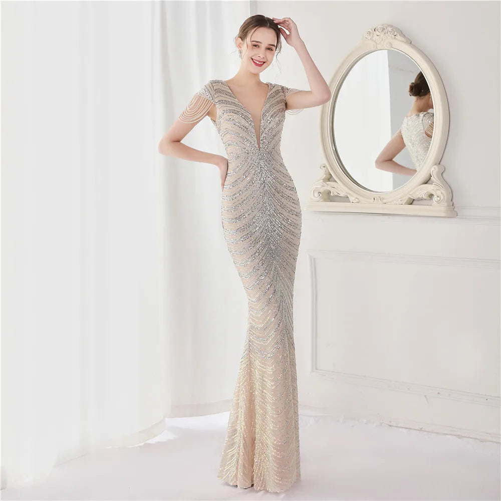 Beaded Mermaid Formal Evening Dress