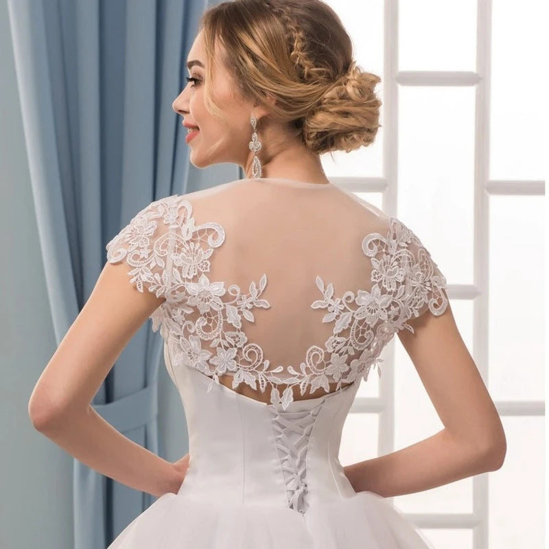 White Lace Wedding Bolero Cap Sleeves Appliques Bridal Shrug Summer Women Capes for Dress Party Stoles Mariage