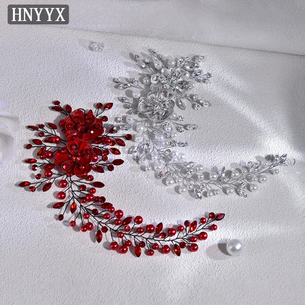HNYYX Wedding Belt Red Rhinestone Bridal Party Pearl Accessories Luxury Women's Belt Fashion Ladies Dress SA265