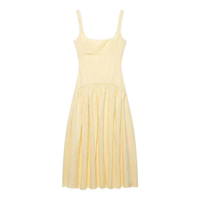 Pleated Strap Midi Summer Dress