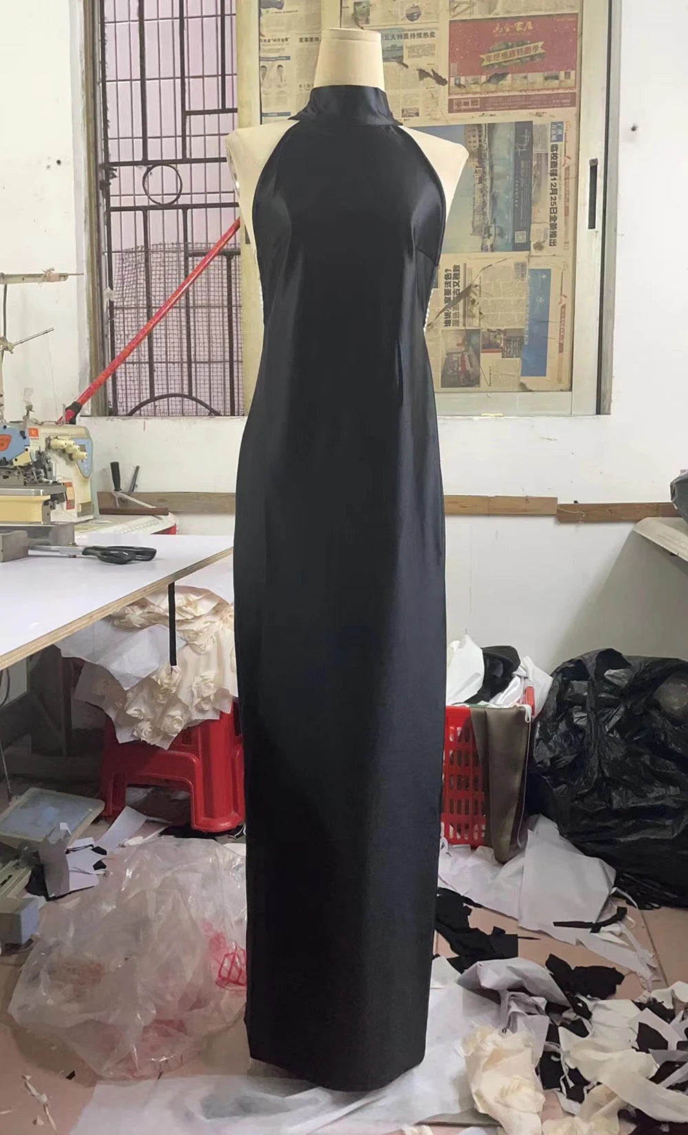 Pearl Chain Halter Maxi Dress