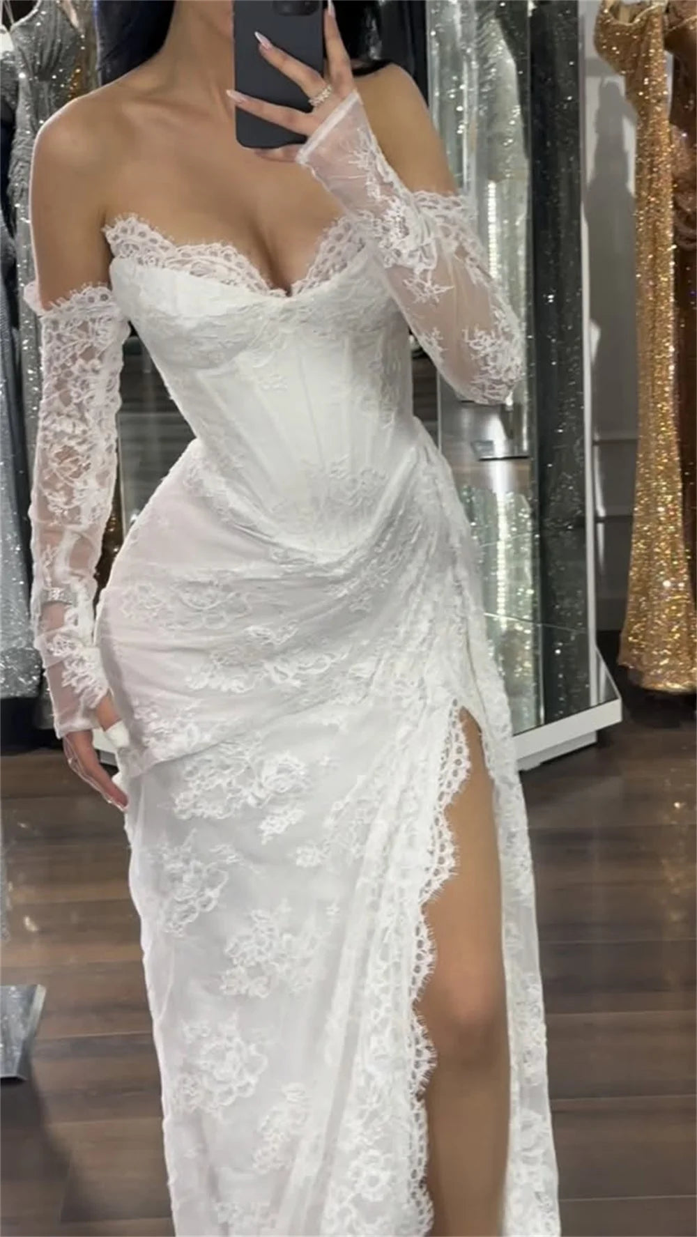 Off Shoulder Lace Prom Dress