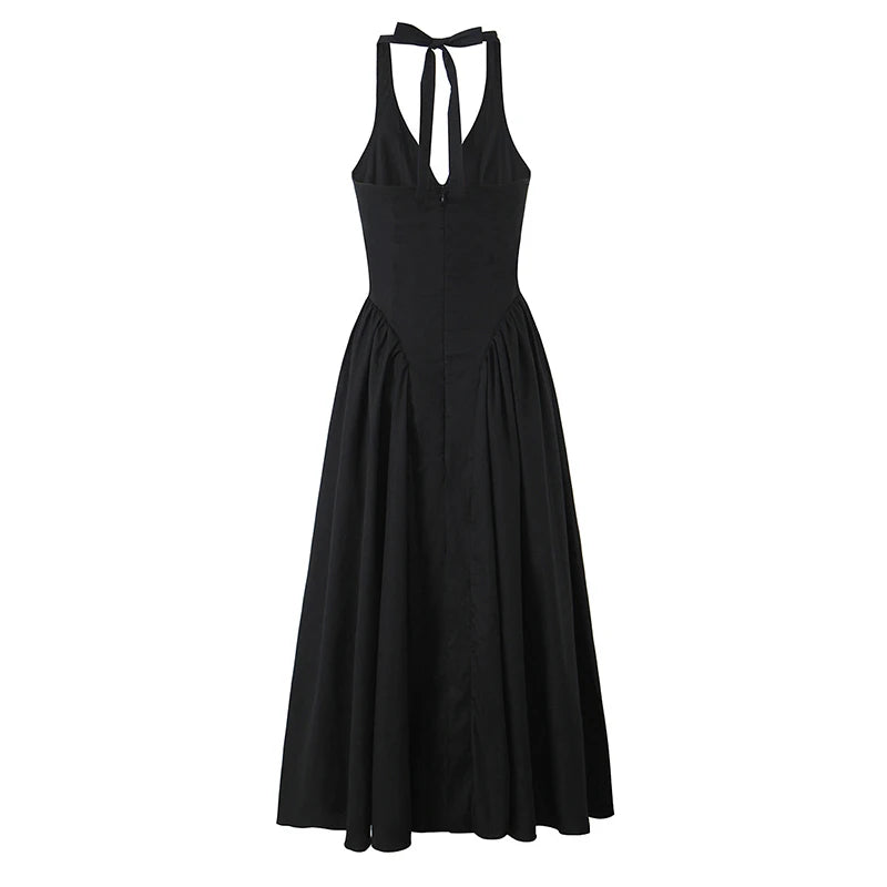 Vintage Halter Backless Midi Dress