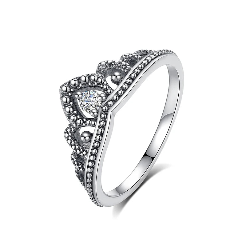 Original 925 Sterling Silver Ring Love Heart Wishbone Moon Sun Rings Crystal Rose Gold For Women Wedding Gift Luxury Jewelry
