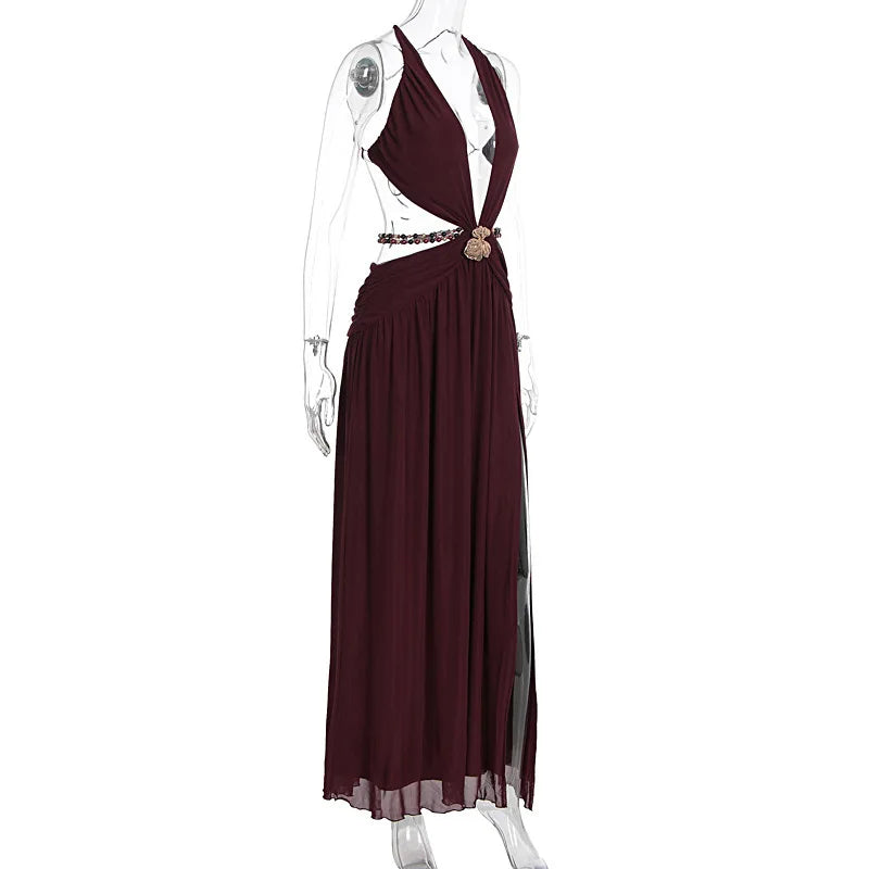 Townlike Leopard A-line Maxi Long Dress Women Halter 2026 Spring Summer Dress Deep V Neck Split Nightclub Sexy Party Dresses
