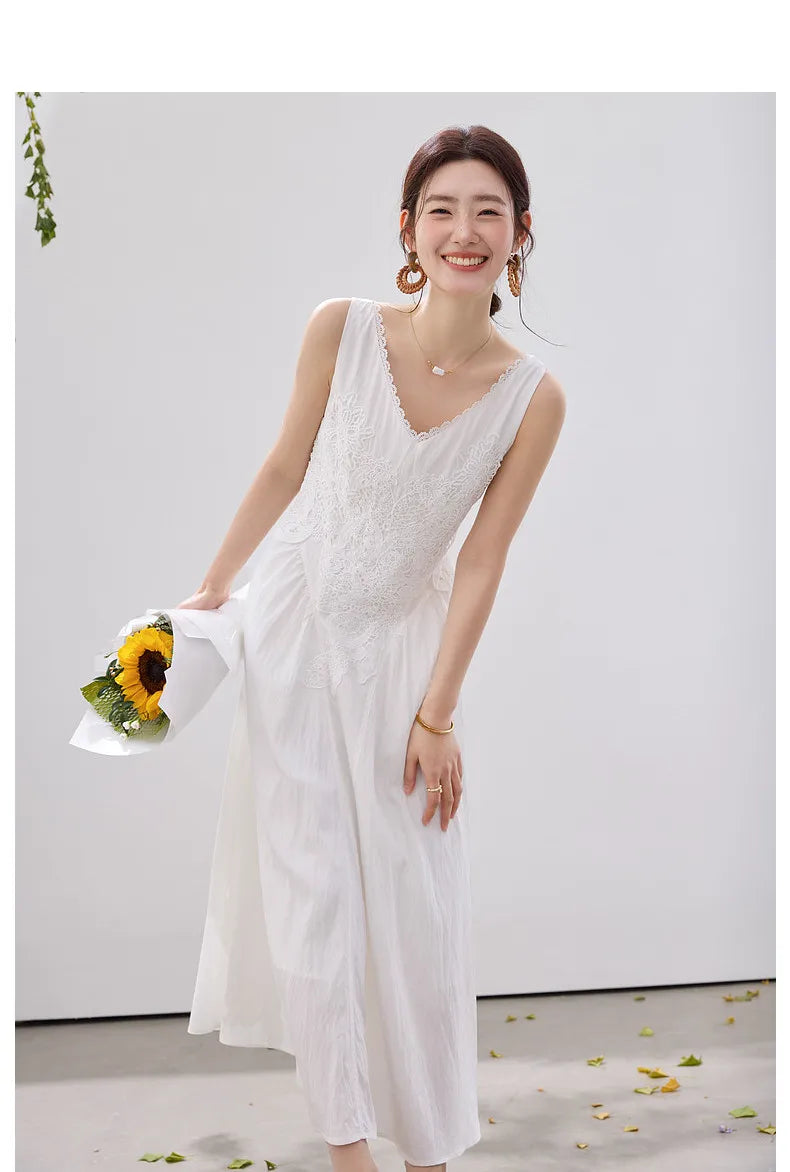 French Lace Trim A-Line Dress