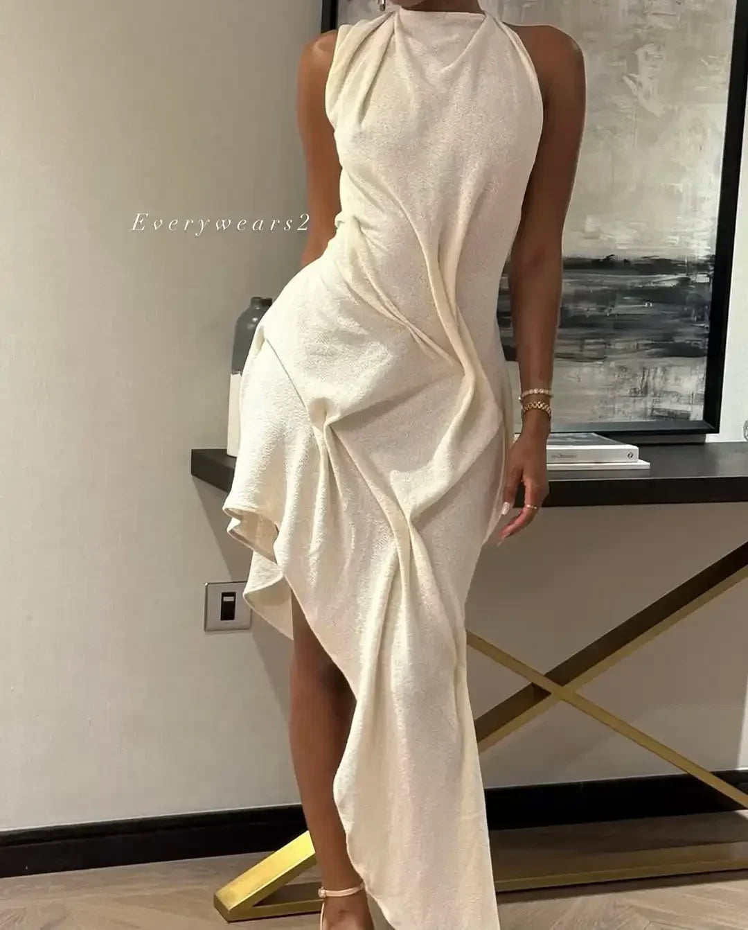Woman Burgundy Asymmetrical Ruched Mini Dress Elegant Sleeveless Halter Neck Robe Fashion 2026 Lady Summer Evening Party Dresses