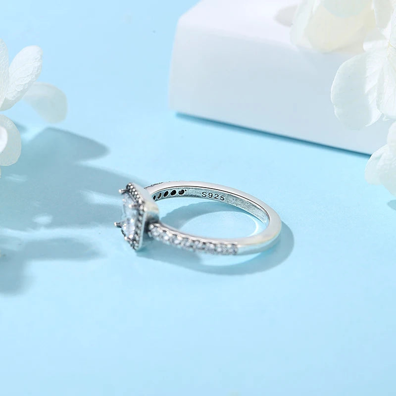Original 925 Sterling Silver Ring Love Heart Wishbone Moon Sun Rings Crystal Rose Gold For Women Wedding Gift Luxury Jewelry