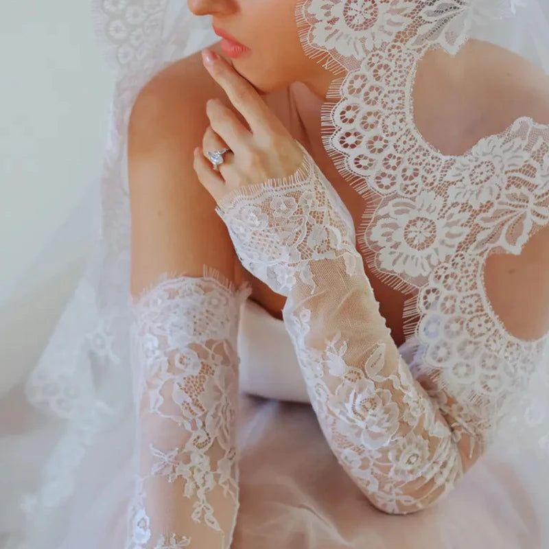 White Lace Bridal Gloves