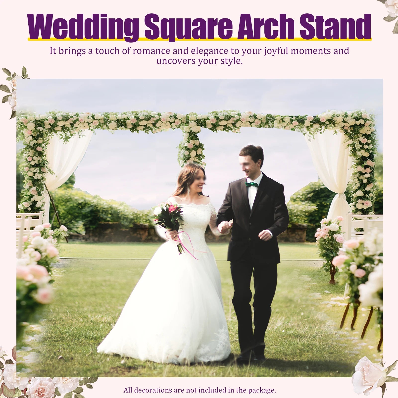 Wedding Stand 3x6m Large Wedding Arch Backdrop Frame Galvanized Iron Silver 20mm Square Tube 1m Section Shrink Connection 50x23cm Base Rustproof Weatherproof Durable for Wedding Birthday Party Decoration Outdoor Indoor Event