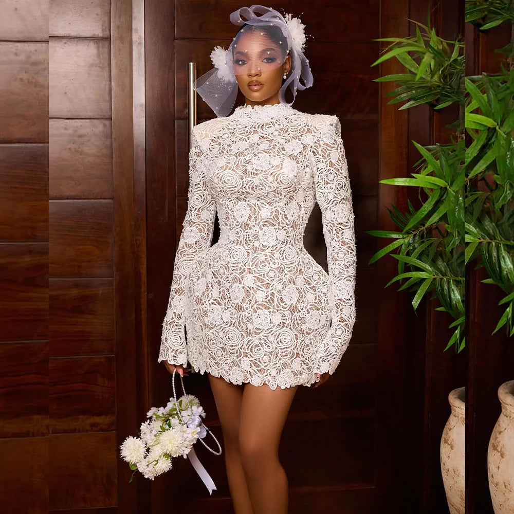 New Short Wedding Dresses for Bride 2026 Long Sleeve Civil Mini Engagement Ceremony Party Gown Bridal Shower Dress Customized