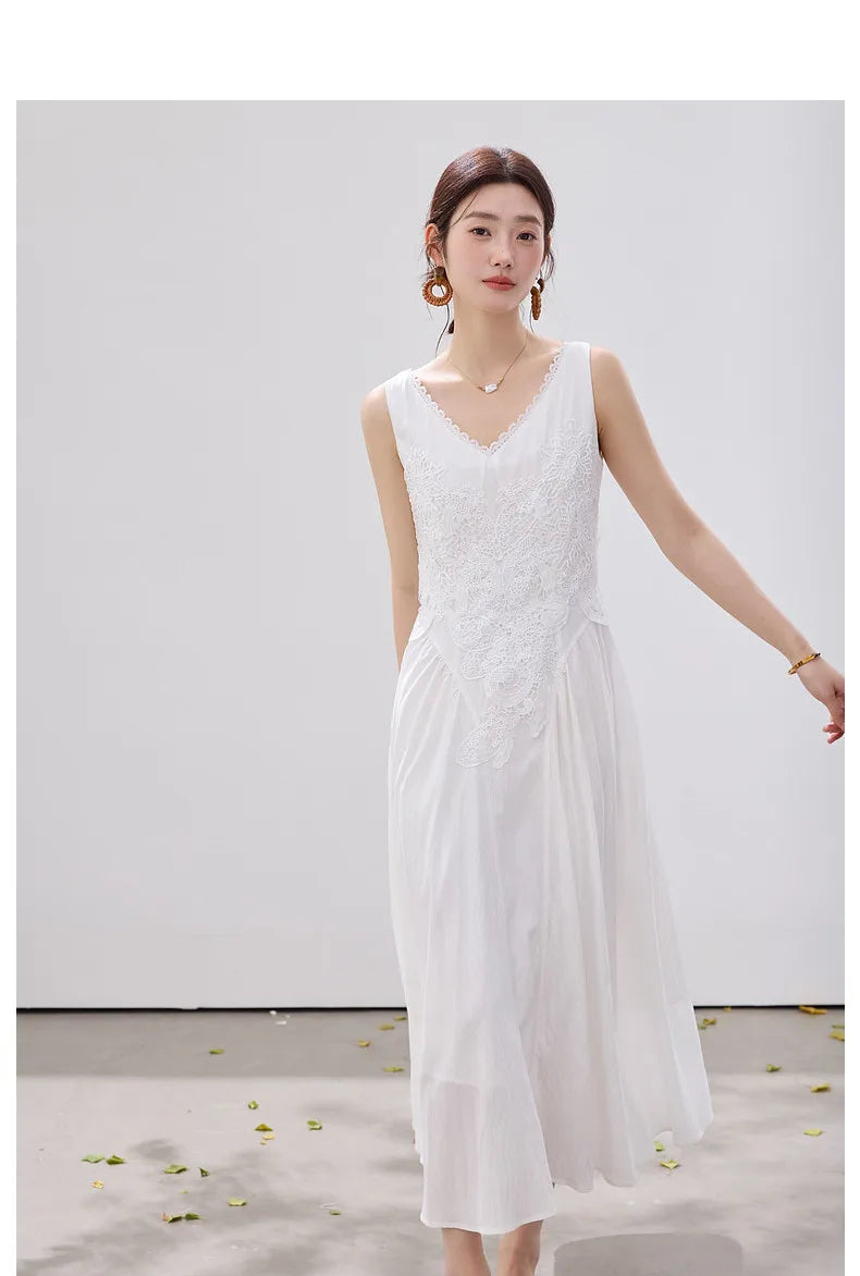 French Lace Trim A-Line Dress