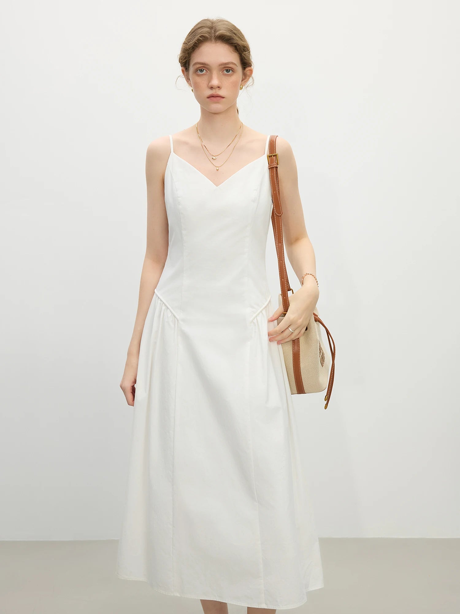 Cotton Strappy A-Line Midi Dress