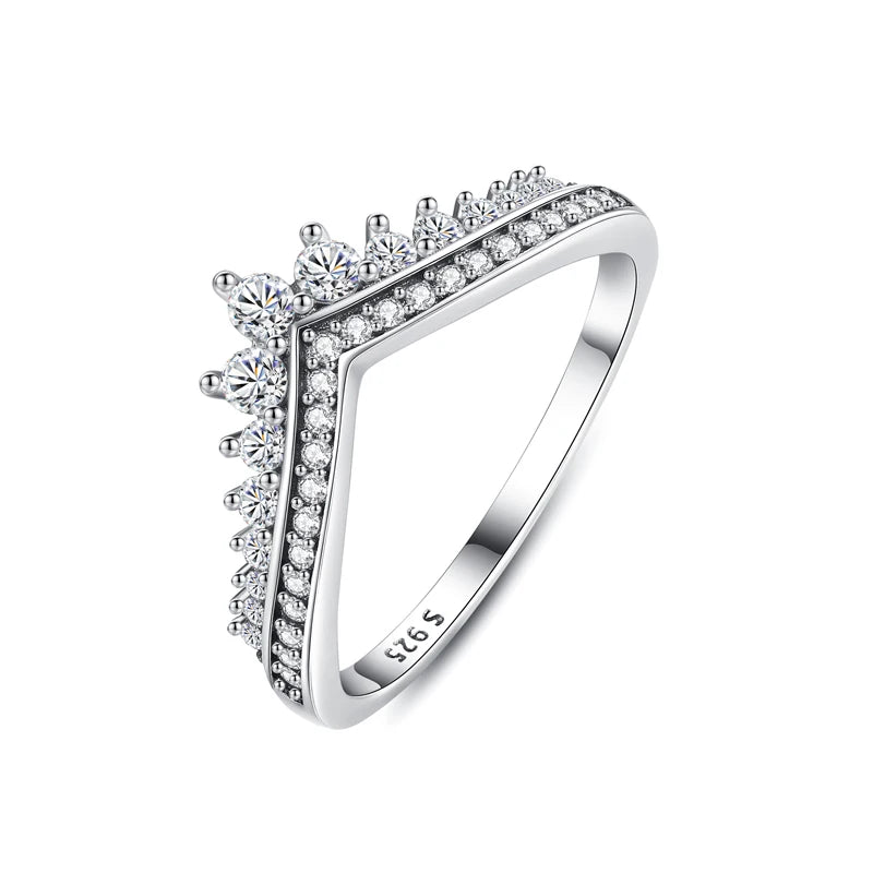 Original 925 Sterling Silver Ring Love Heart Wishbone Moon Sun Rings Crystal Rose Gold For Women Wedding Gift Luxury Jewelry