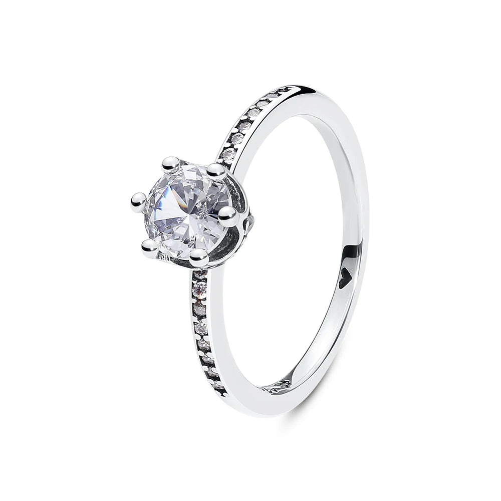 925 Sterling Silver Rings For Women Original Crown Love Heart Wishbone Engagement Wedding Rose Gold Crystal Ring Luxury Jewelry