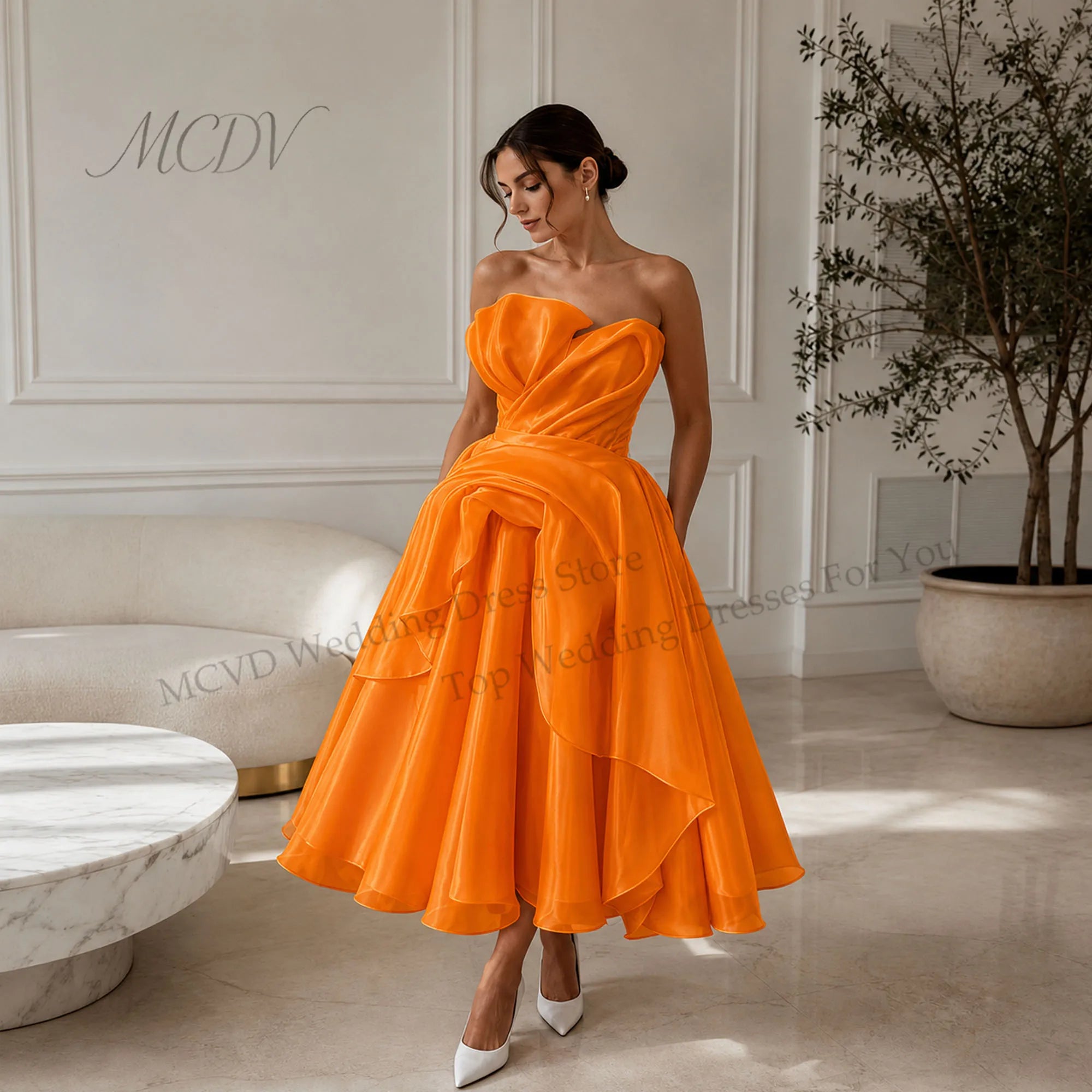 Midi Simple Wedding Dress 2026 Organza A Line Bridal Gown Corset Back Short Reception Dress Civil свадебное платье Customized