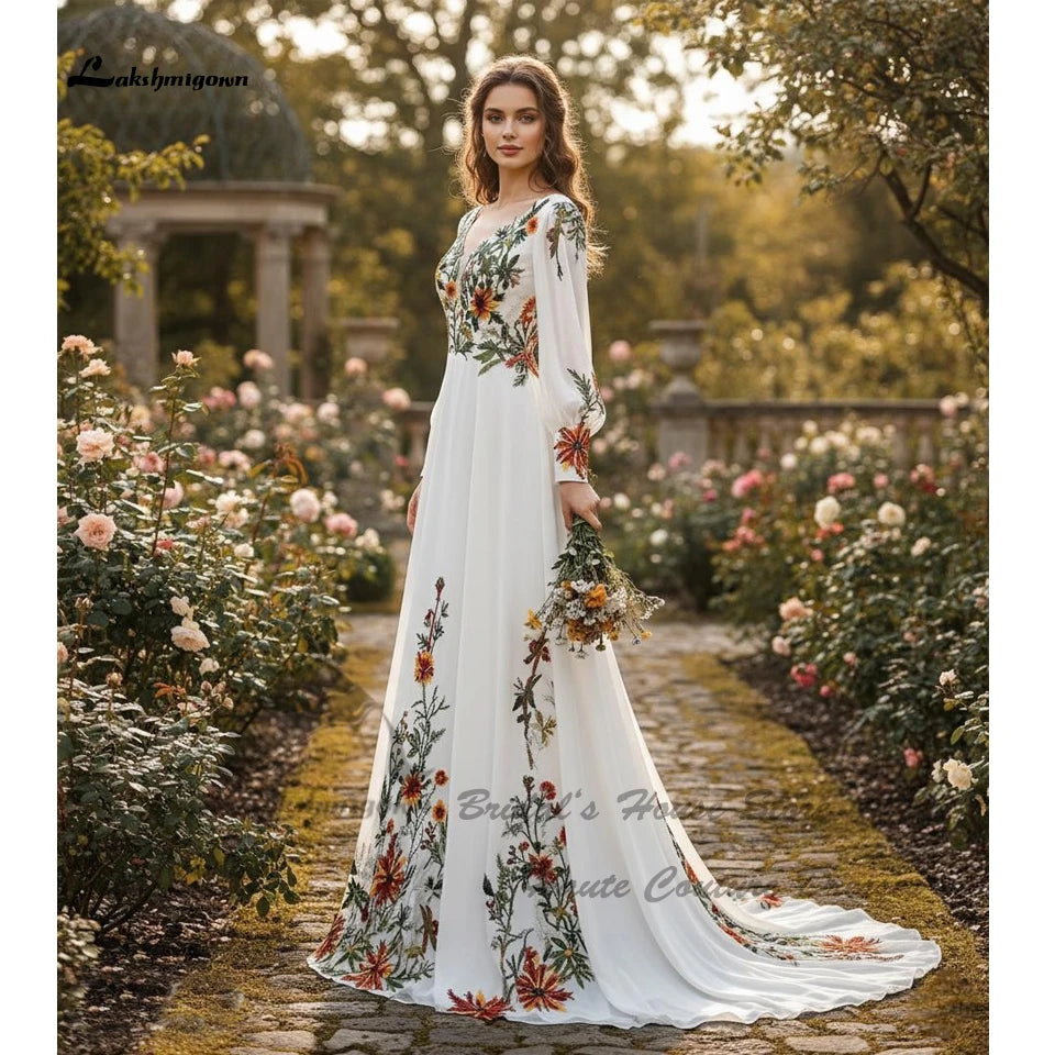 Boho Lace Long Sleeve Wedding Dress