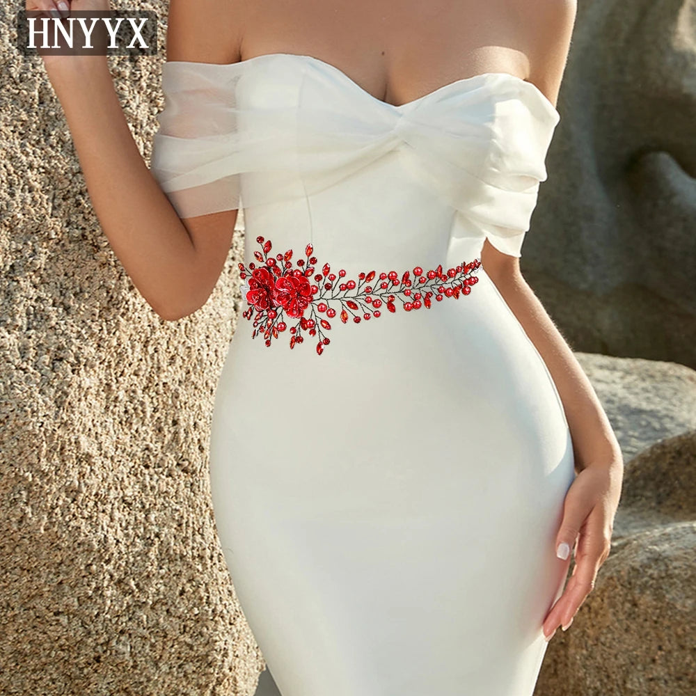 HNYYX Wedding Belt Red Rhinestone Bridal Party Pearl Accessories Luxury Women's Belt Fashion Ladies Dress SA265