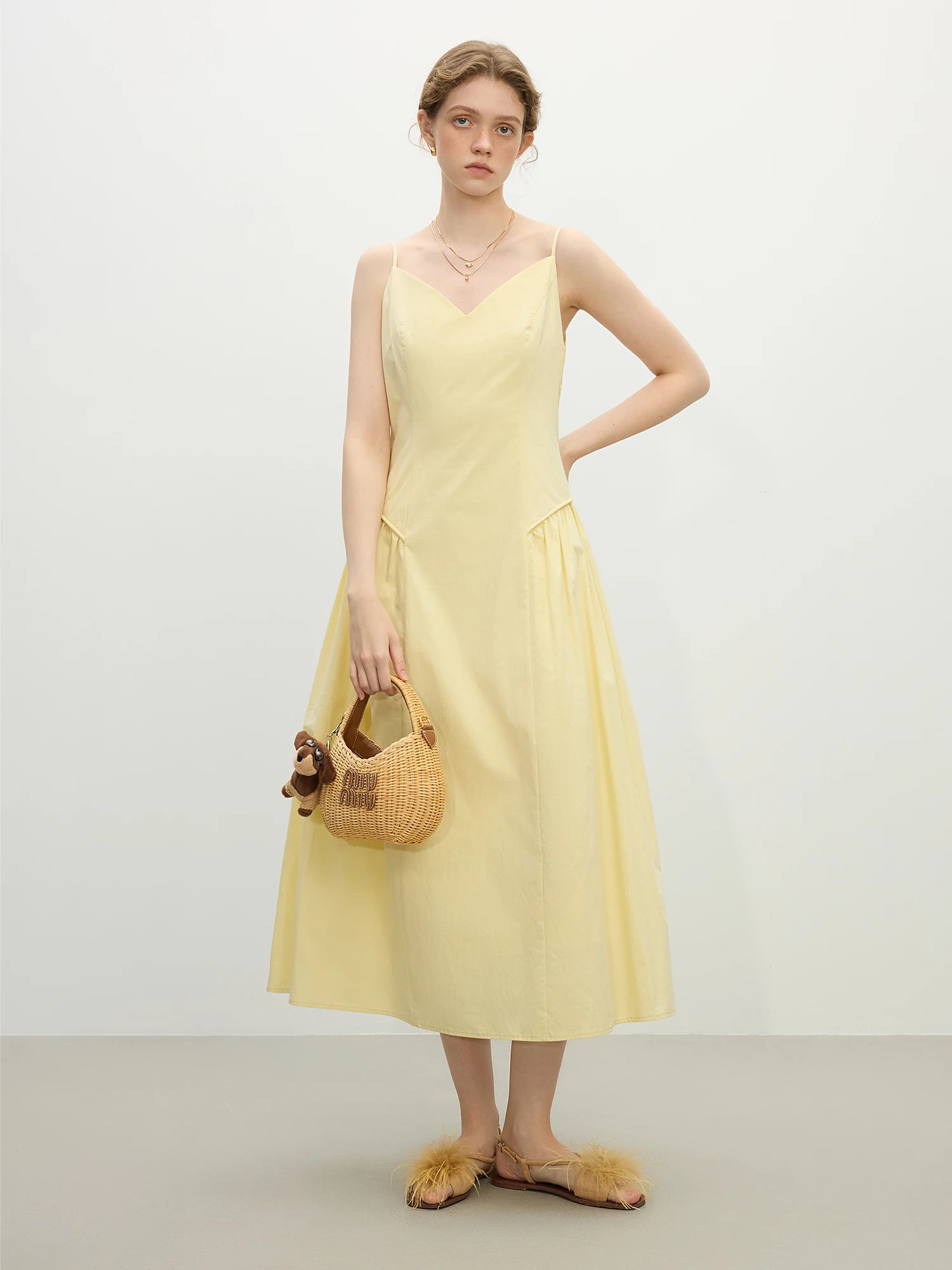 Cotton Strappy A-Line Midi Dress