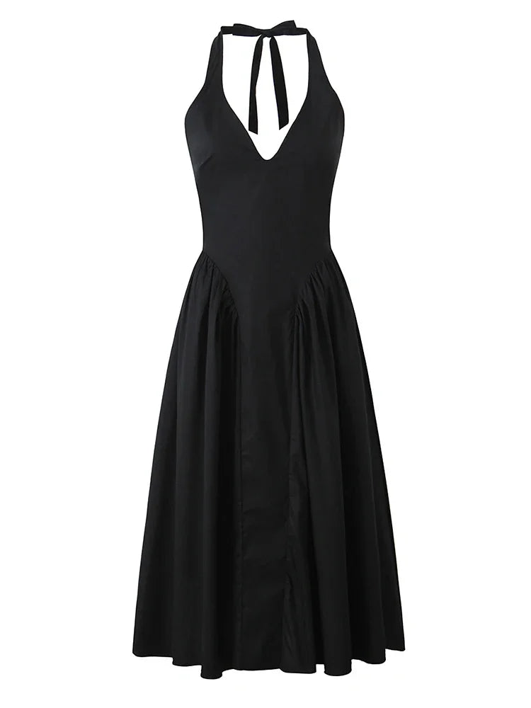 Vintage Halter Backless Midi Dress