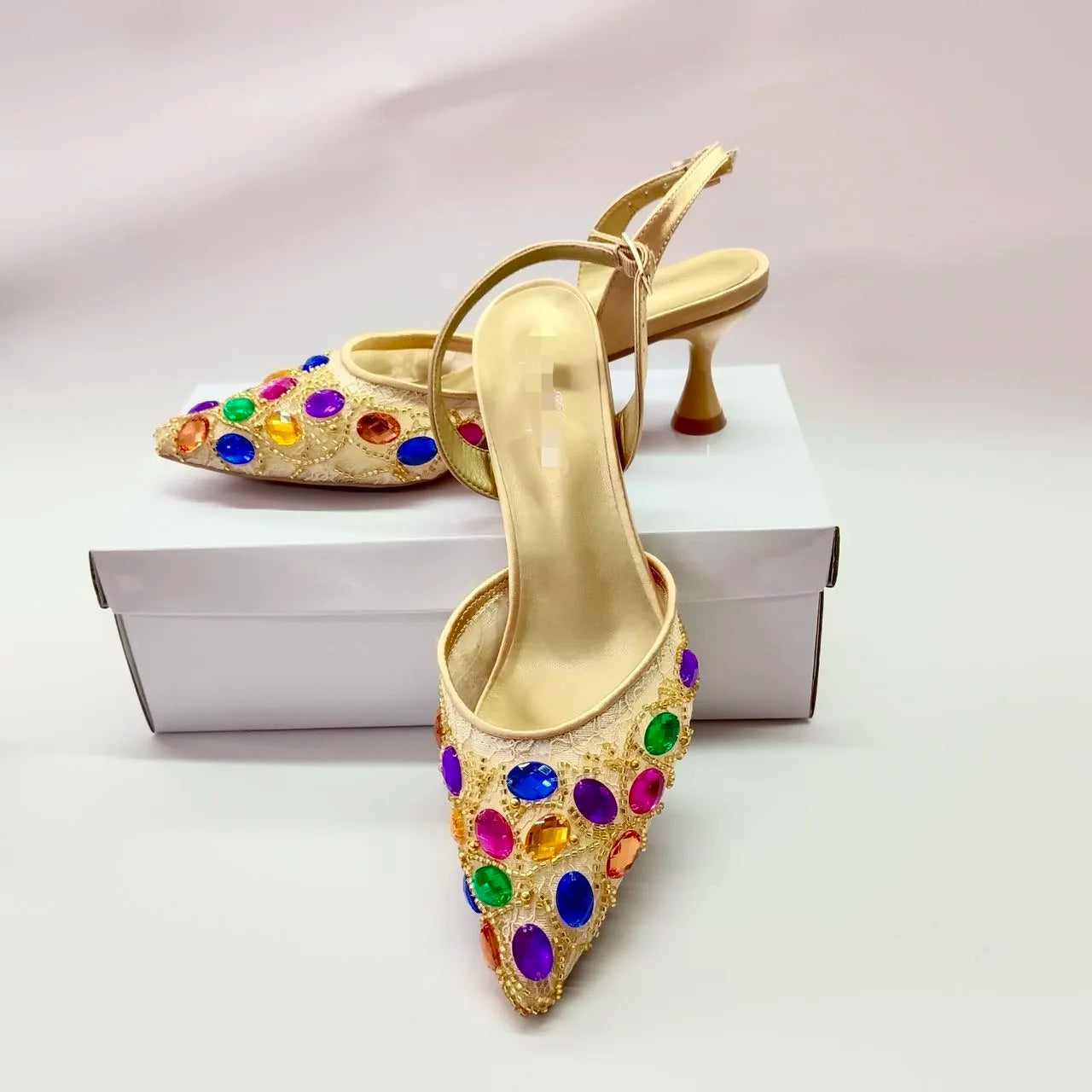 INSIGHTLINK Nigerian Rhinestones Wedding Dress high-heeled Shoes Gold/Blue/Pink/Red Color High Heels stiletto sandals For Party