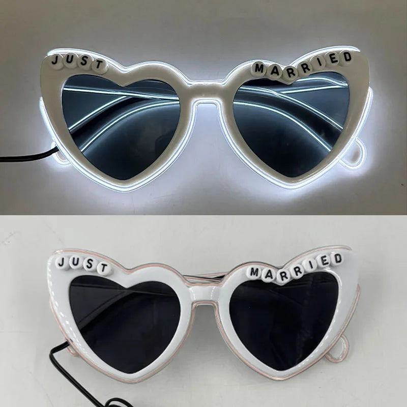 LED Just Married Glasses Wedding Bride To Be Surprise Gift Couple Glasses Souvenirs Glowing Heart Glasses Married Sunglasses