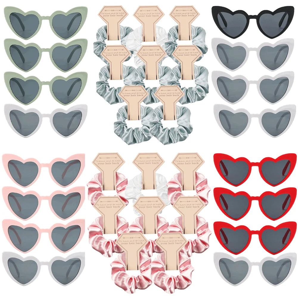 Bachelorette Party Favors Heart Sunglasses Satin Hair Scrunchies Bridesmaid Proposal Box Fillers Bridal Shower Gifts Photo Props
