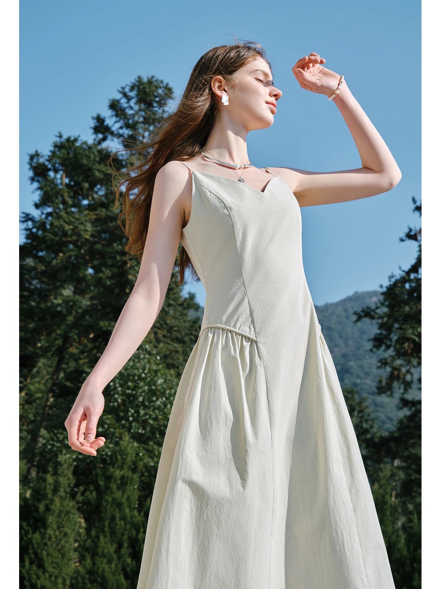 Cotton Strappy A-Line Midi Dress