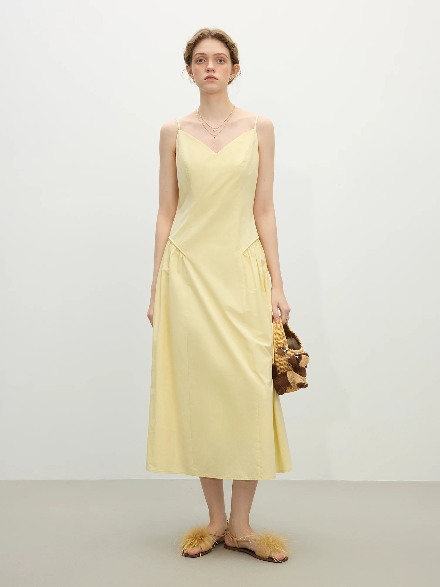 Cotton Strappy A-Line Midi Dress