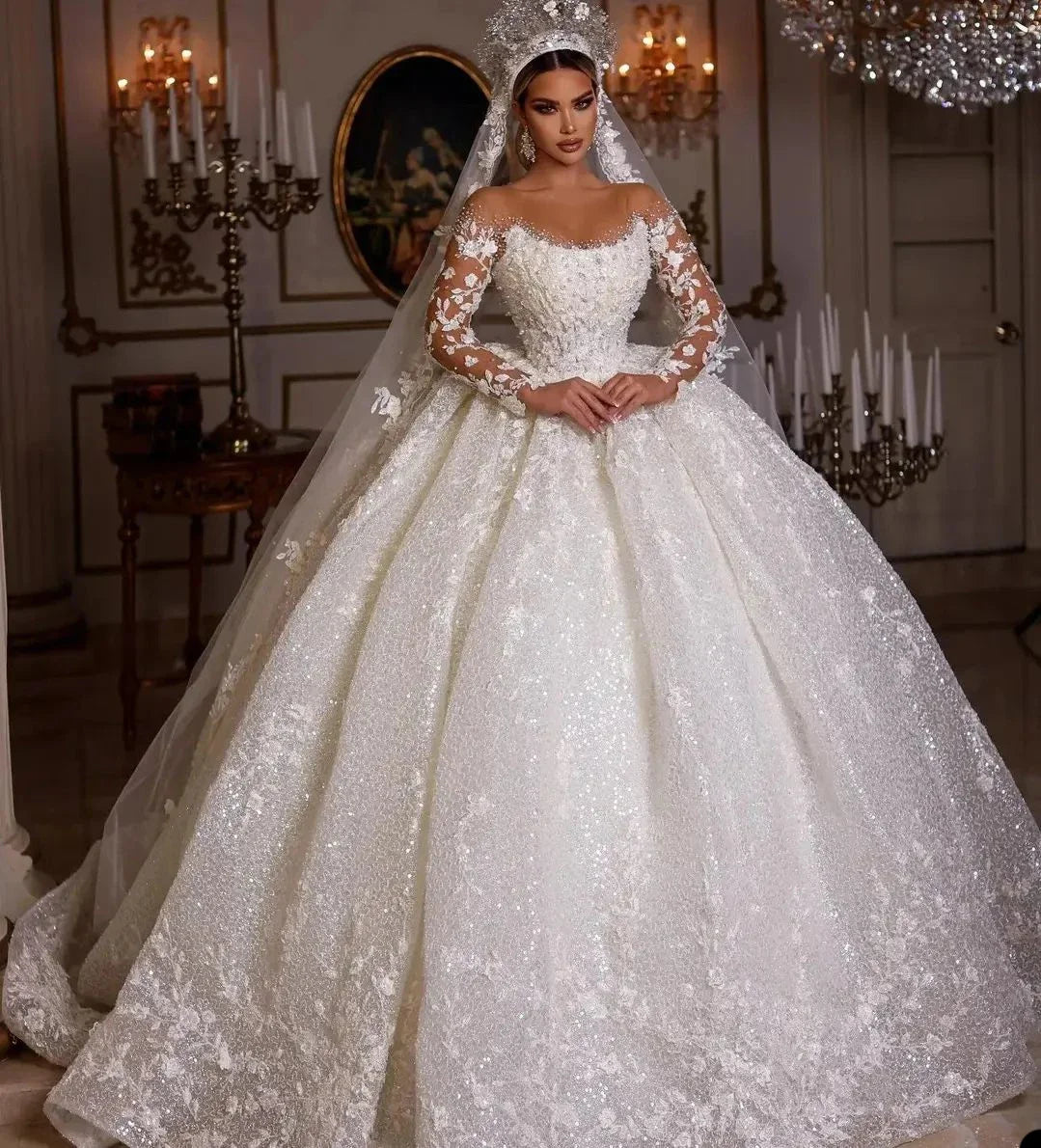 Luxury Sequin Long Sleeve Wedding Dress – Xquizid Brides