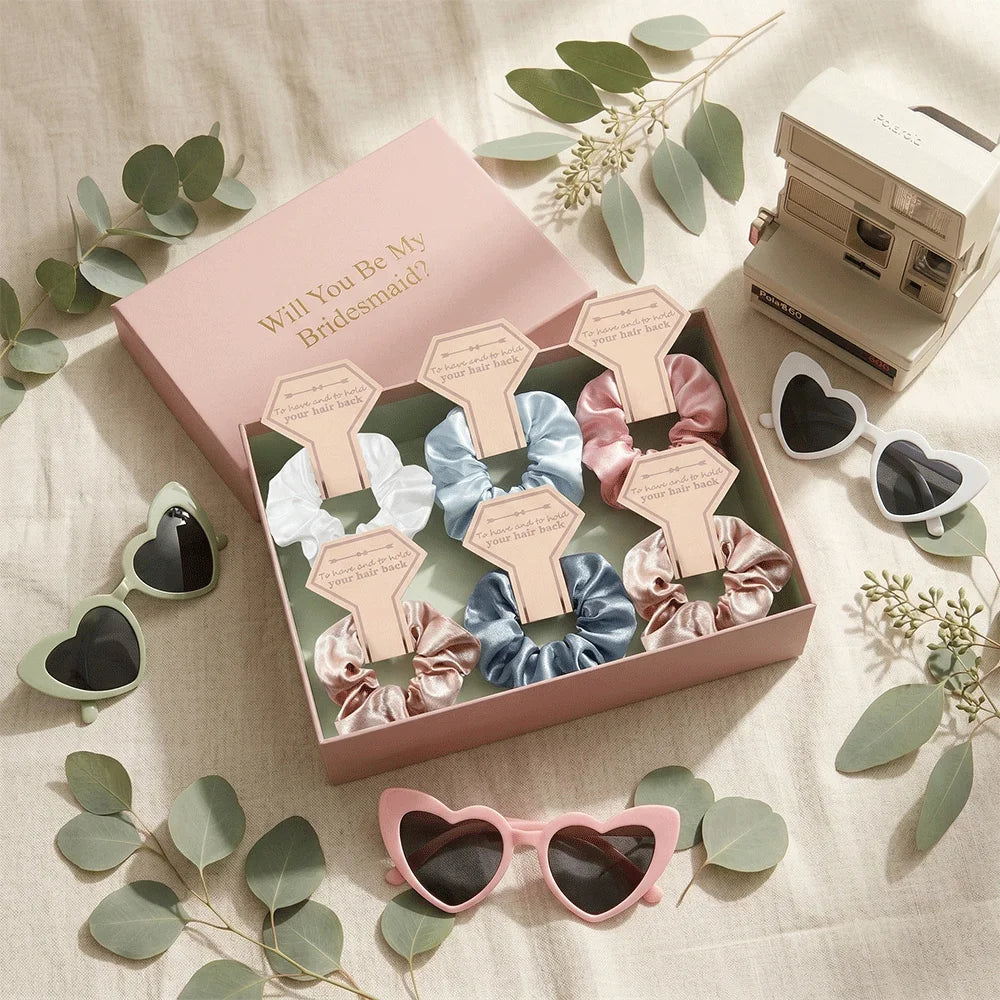 Bachelorette Party Favors Heart Sunglasses Satin Hair Scrunchies Bridesmaid Proposal Box Fillers Bridal Shower Gifts Photo Props