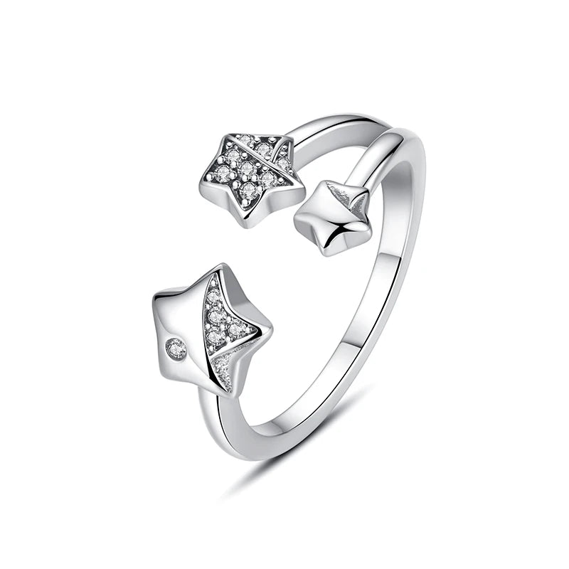Original 925 Sterling Silver Ring Love Heart Wishbone Moon Sun Rings Crystal Rose Gold For Women Wedding Gift Luxury Jewelry
