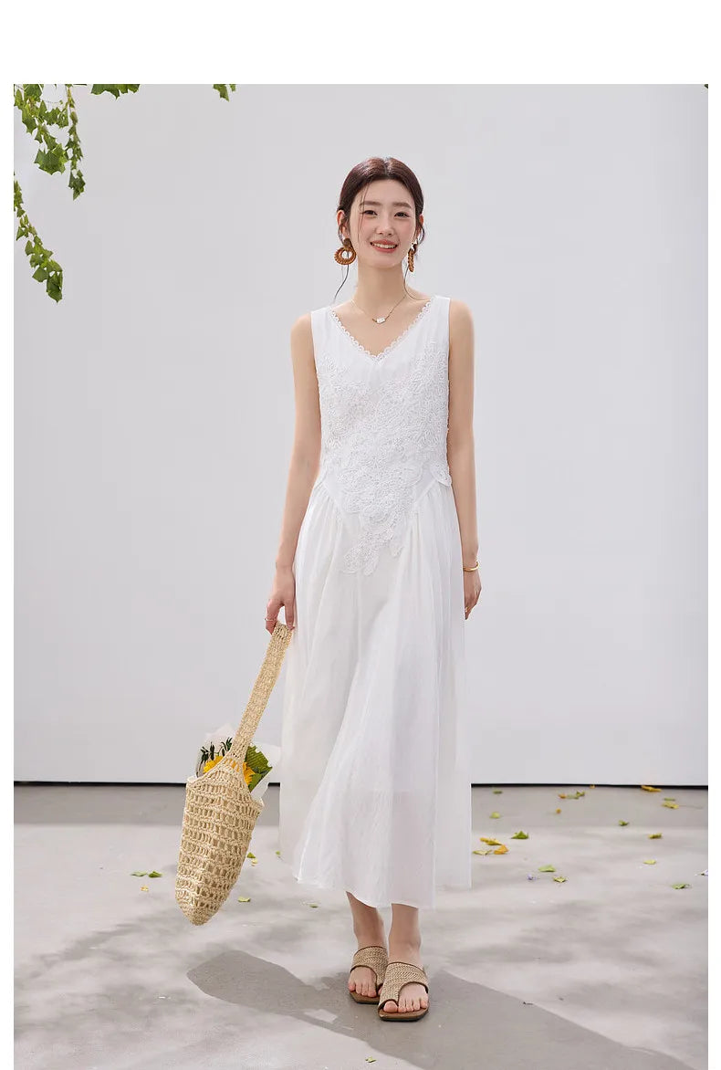 French Lace Trim A-Line Dress