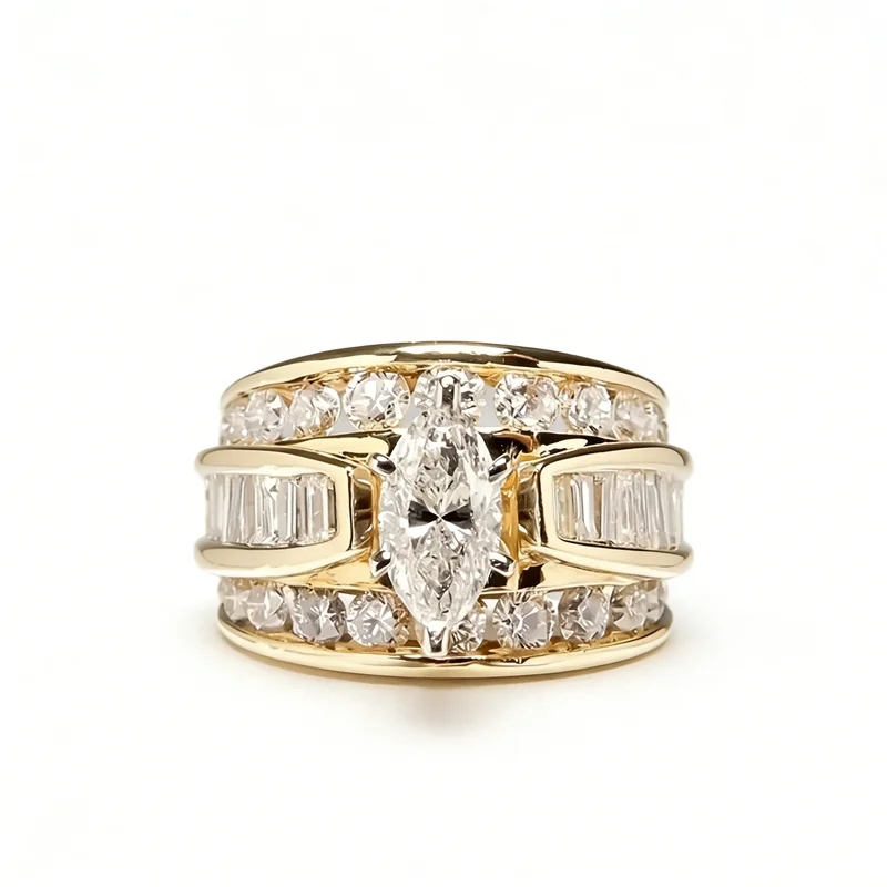 Gorgeous Three-Row White Zircon Engagement Rings Fashion Gold Color Party Anniversary Wedding Rings for Women