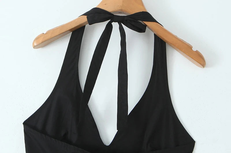 Vintage Halter Backless Midi Dress