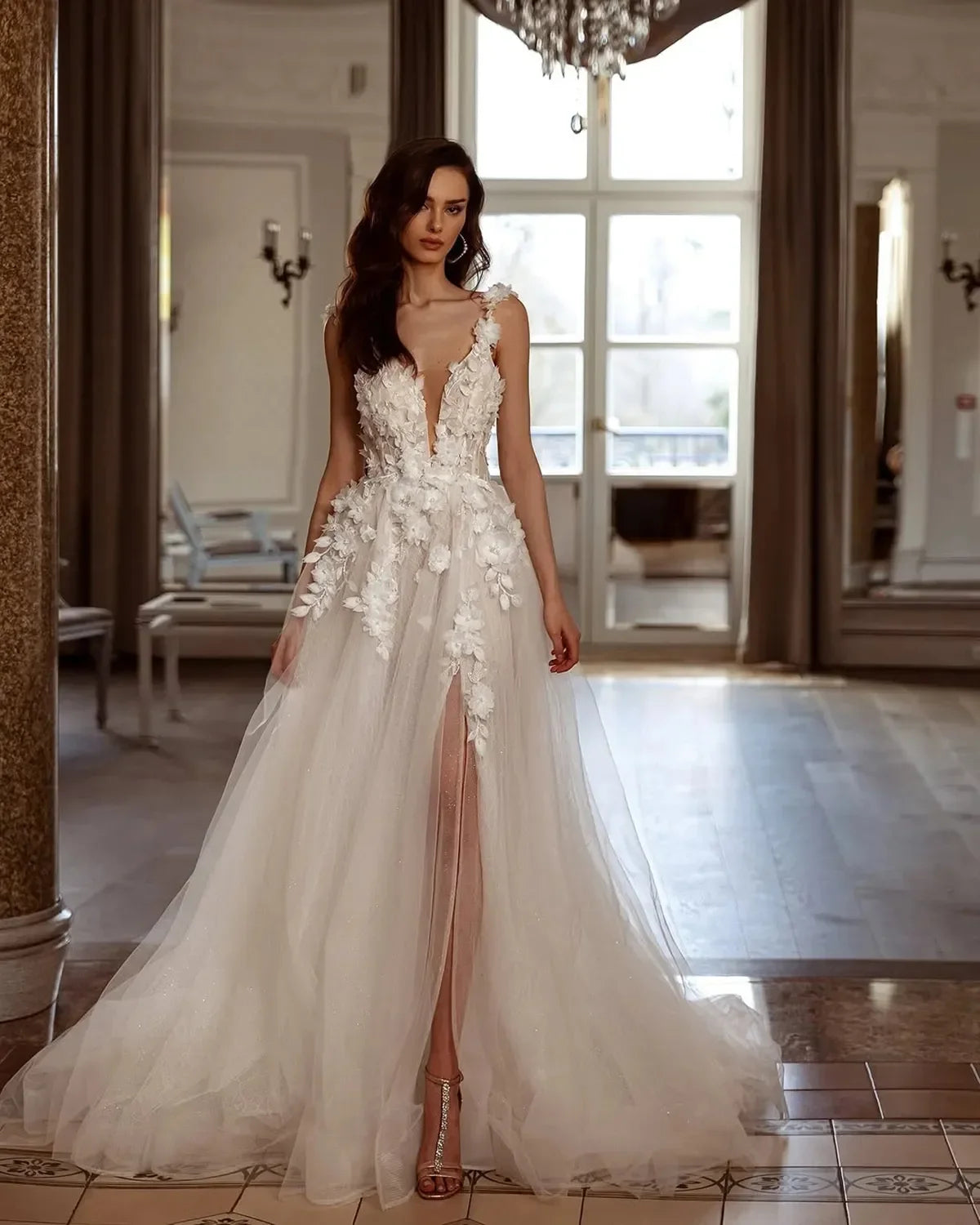 3D Floral A-Line Wedding Dress