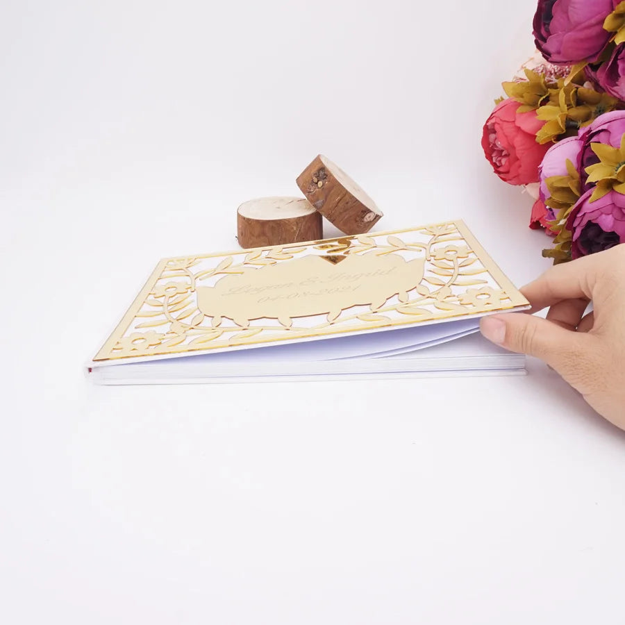 Luxury Hollow Floral Mirror Acrylic Wedding Guest Book Personalized Names & Date Signature Album 25x18cm Custom Wedding Journal