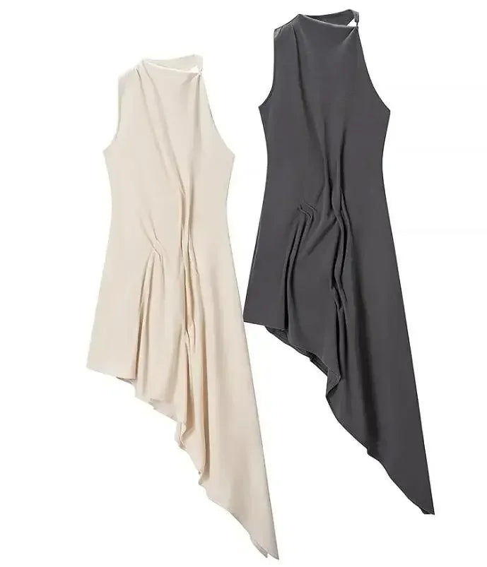 Woman Burgundy Asymmetrical Ruched Mini Dress Elegant Sleeveless Halter Neck Robe Fashion 2026 Lady Summer Evening Party Dresses
