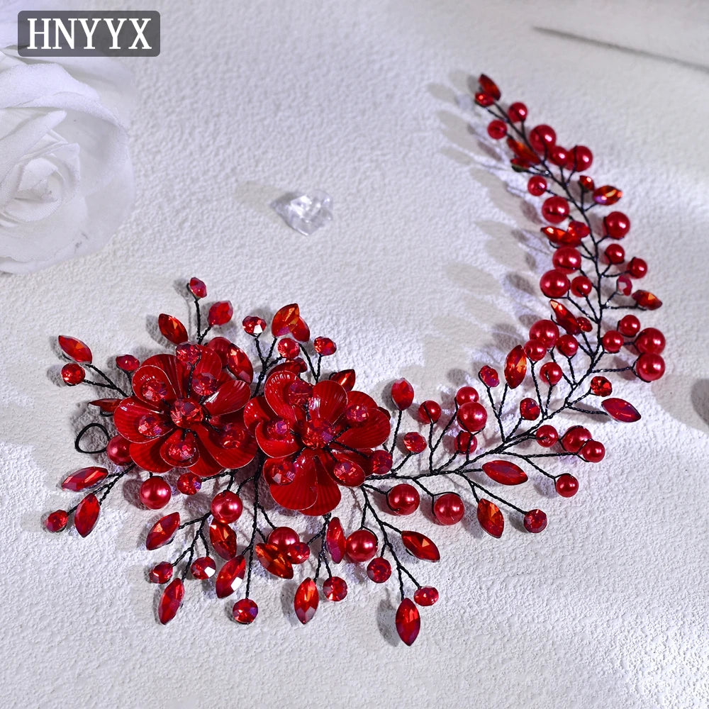 HNYYX Wedding Belt Red Rhinestone Bridal Party Pearl Accessories Luxury Women's Belt Fashion Ladies Dress SA265