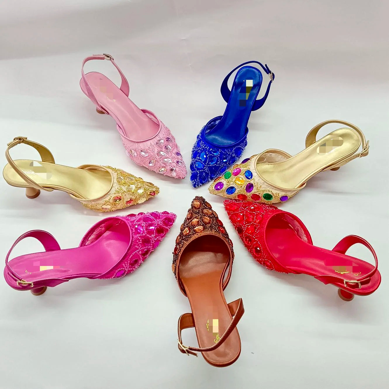INSIGHTLINK Nigerian Rhinestones Wedding Dress high-heeled Shoes Gold/Blue/Pink/Red Color High Heels stiletto sandals For Party
