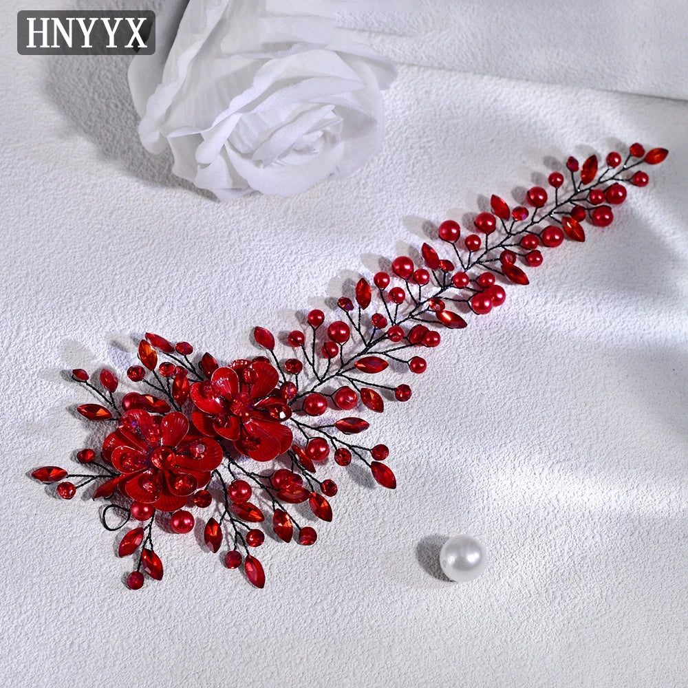 HNYYX Wedding Belt Red Rhinestone Bridal Party Pearl Accessories Luxury Women's Belt Fashion Ladies Dress SA265