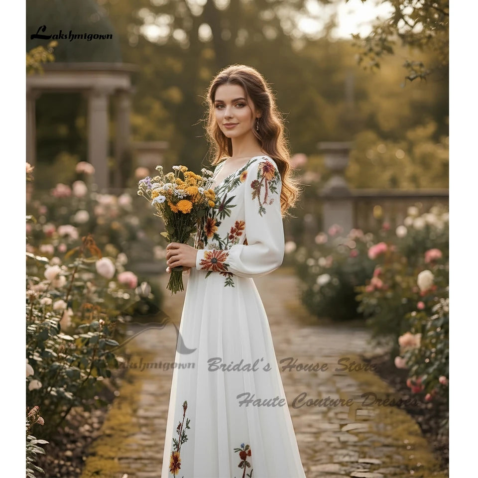 Boho Lace Long Sleeve Wedding Dress