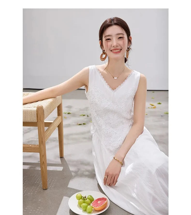 French Lace Trim A-Line Dress
