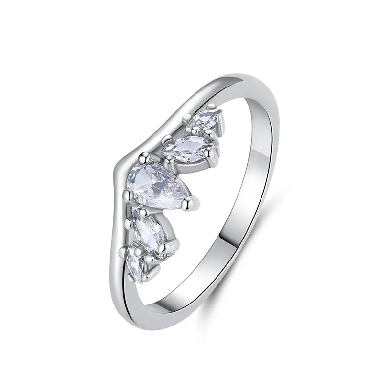 Original 925 Sterling Silver Ring Love Heart Wishbone Moon Sun Rings Crystal Rose Gold For Women Wedding Gift Luxury Jewelry