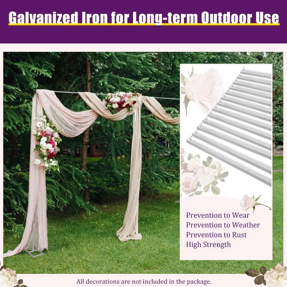 Wedding Stand 3x6m Large Wedding Arch Backdrop Frame Galvanized Iron Silver 20mm Square Tube 1m Section Shrink Connection 50x23cm Base Rustproof Weatherproof Durable for Wedding Birthday Party Decoration Outdoor Indoor Event