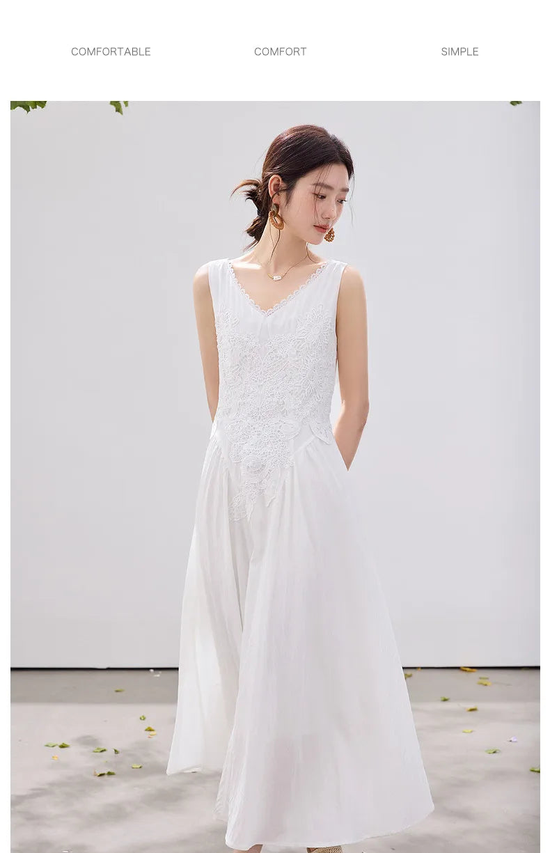 French Lace Trim A-Line Dress