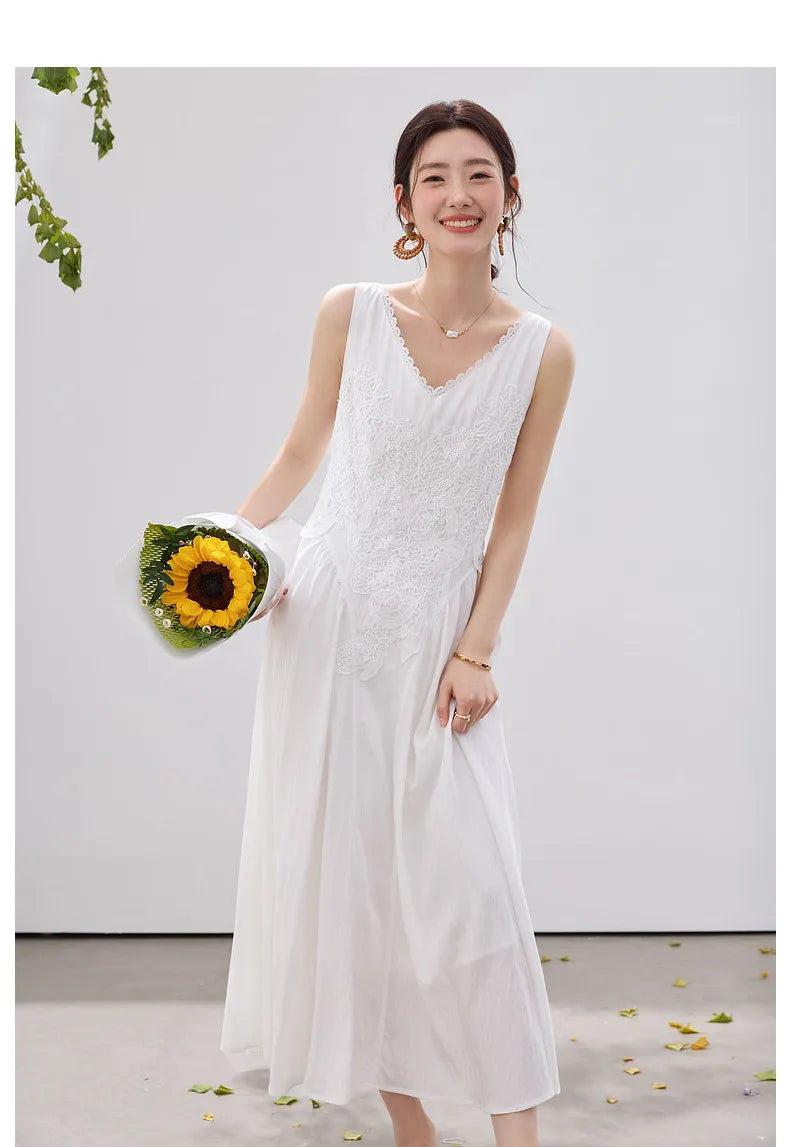 French Lace Trim A-Line Dress