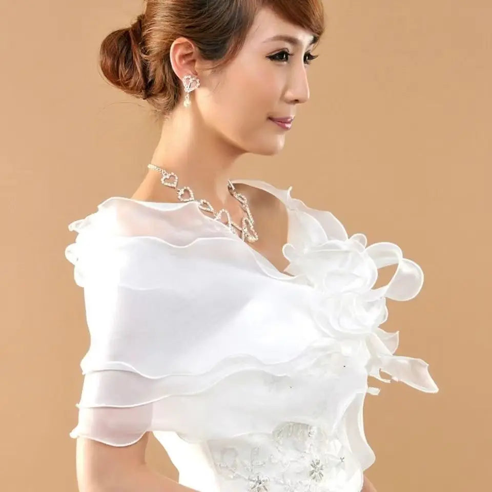 Women Casual Party Bow Rhinestones Lace Sleeve Shrug Wedding Cape Dress Cloak Bridal Shawl Banquet Summer Shawl